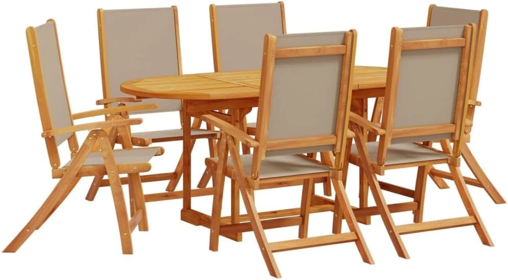 Set da pranzo da giardino 7 pezzi in legno massello di acacia e textilene, set tavolo e sedie da giardino, tavolo terrazza esterna e sedie, set terrazza, mobili da giardino esterno - 3279323