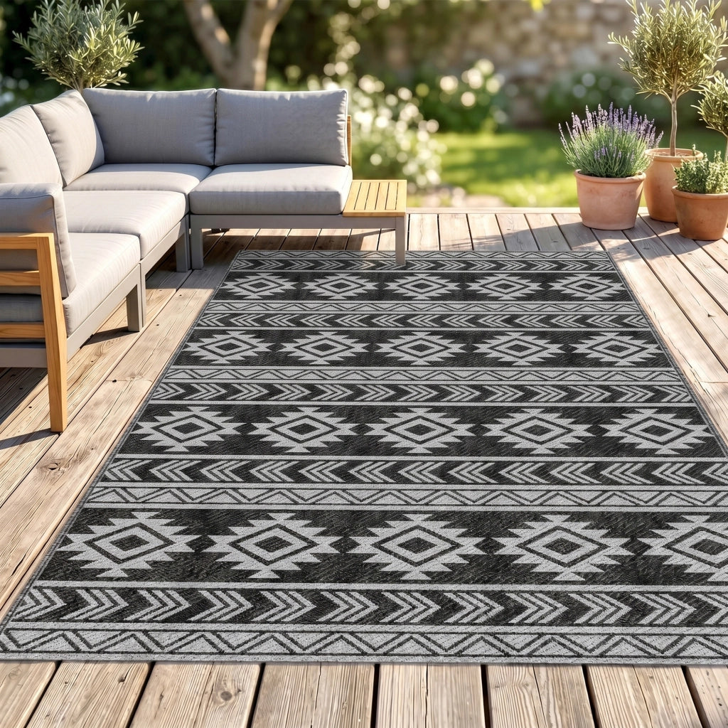 Tappeto da Esterno Impermeabile ¨C zephmum ¨C Grigio e Nero 182x274cm