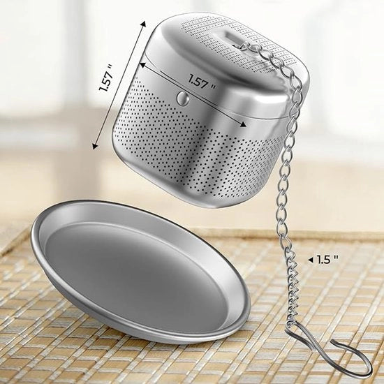 Set di 4 palline di filo, 304 acciaio inossidabile, infusore di tè a filo ultrafine, progettazione di catena retrattile per set di tè, adatto per tè in polvere in un bicchiere, inclusa tazza per tè