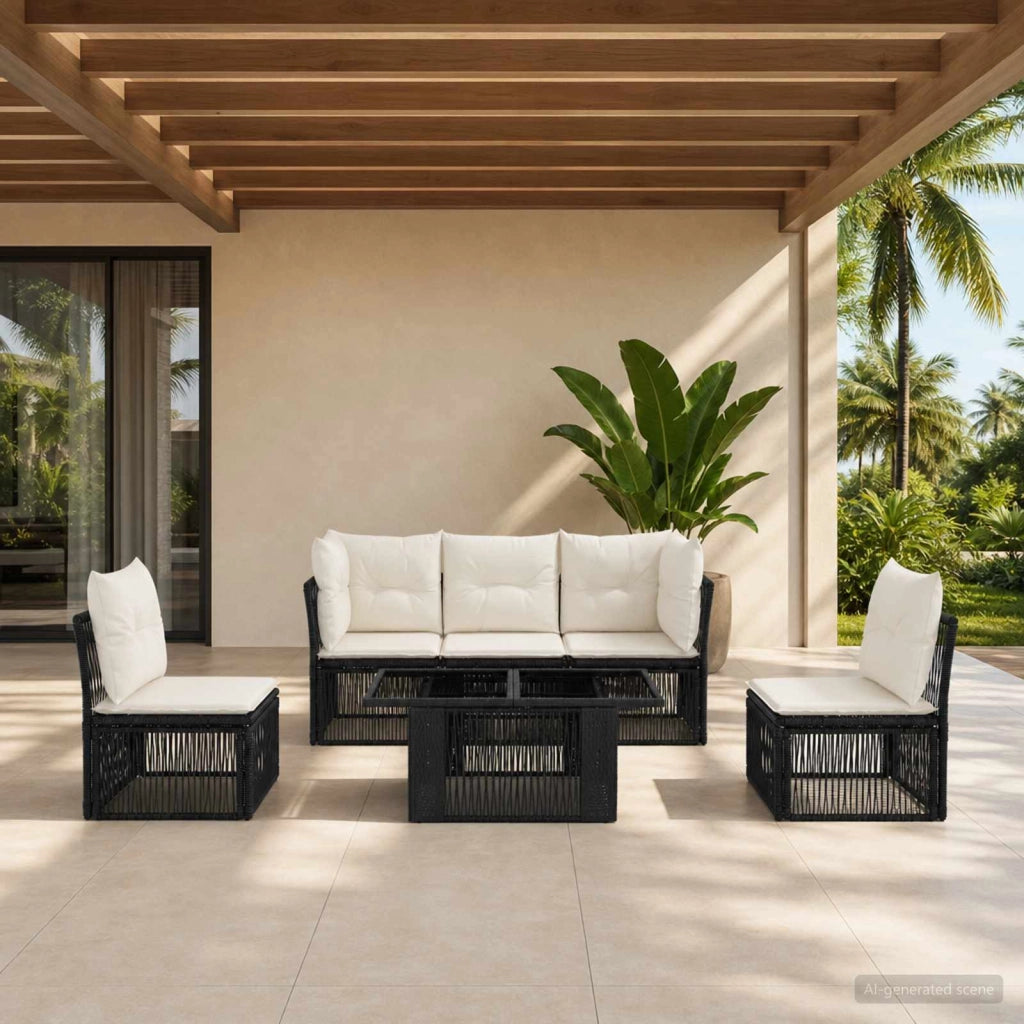 Set Divano da Giardino 6 pz Nero polyrattan 3436435