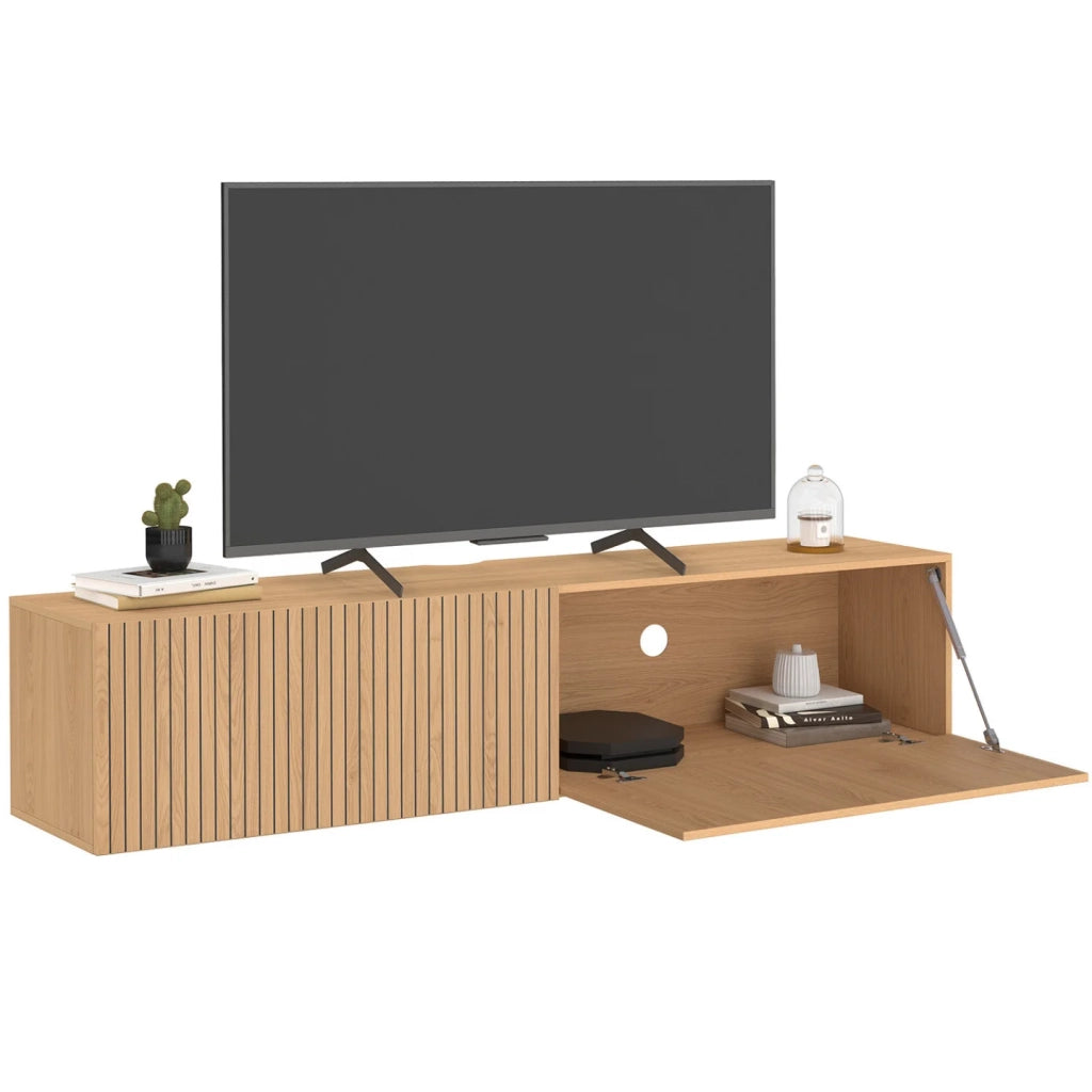 IDMarket - Mobile TV sospeso JULIETTE 140 cm con 2 ante a doghe in legno color rovere