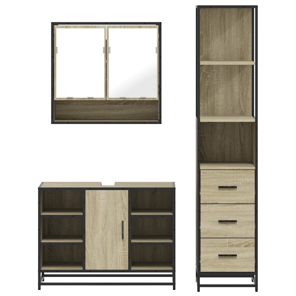 Set Mobili da Bagno 3 pz Rovere Sonoma in Legno Multistrato