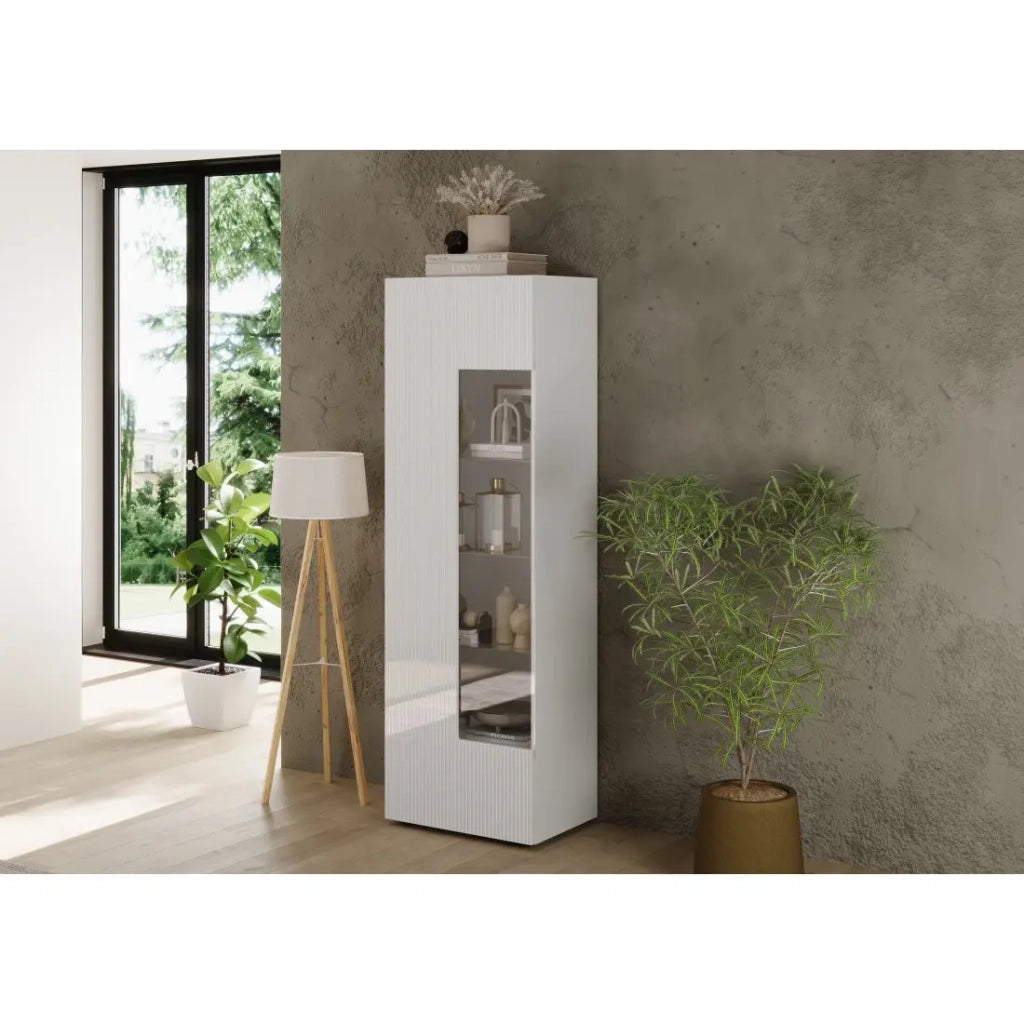 Vetrina SCENA – L60 x H187 x P42 cm – 1 porta – Bianco laccato lucido