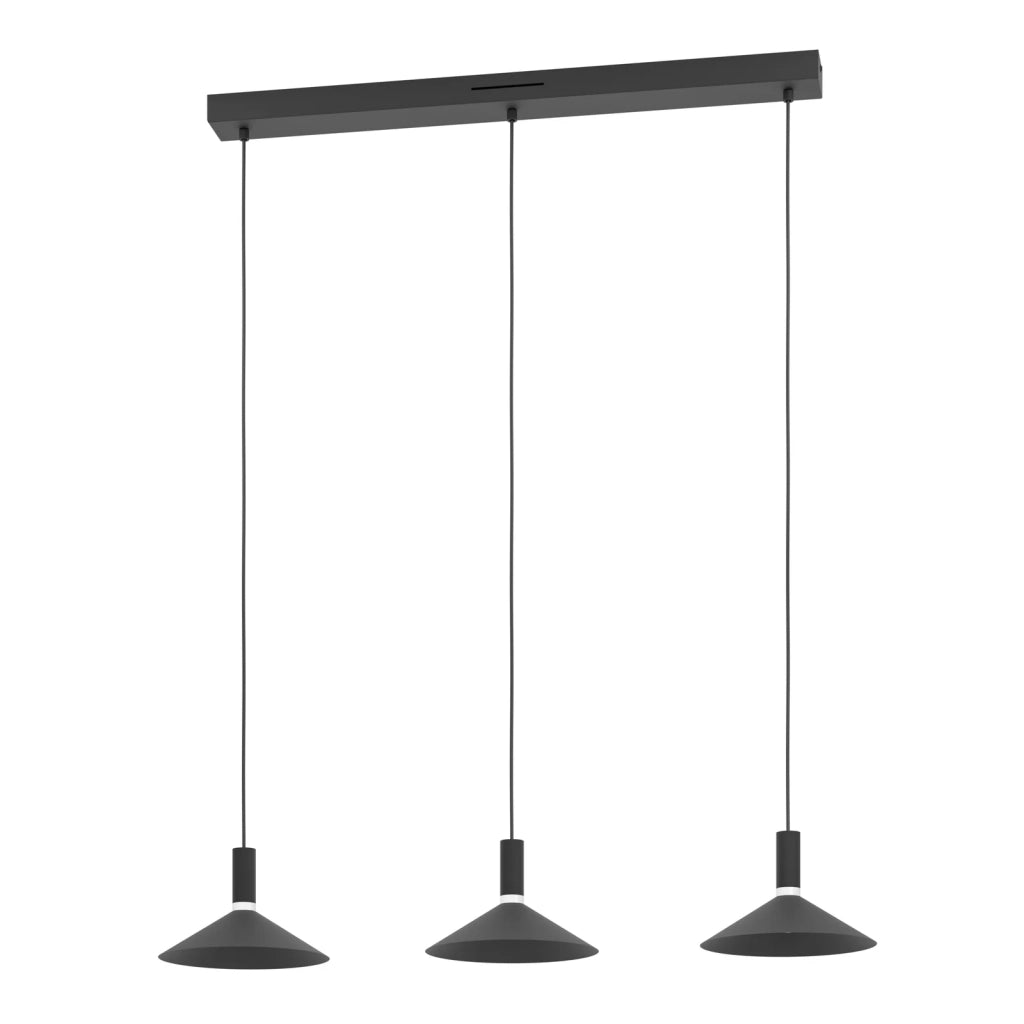 Lampadario Industrial Minimal Conomavilla-Z Acciaio Nero 3 Luci Led 7,5W 3000Lm