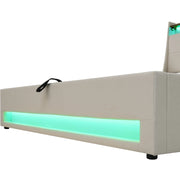 Letto matrimoniale imbottito 90x200 cm con LED e USB; in tessuto lino beige chiaro
