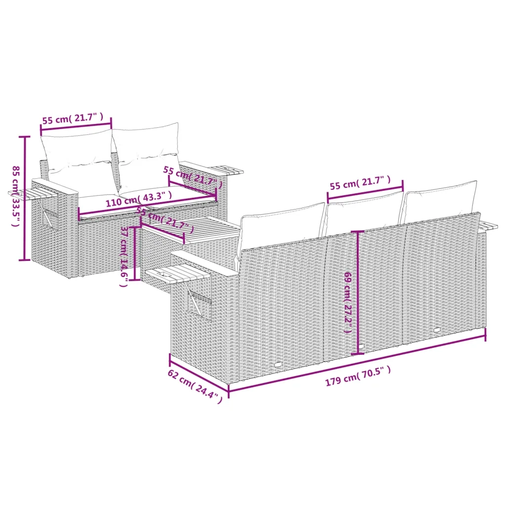 Set Divano da Giardino 6 pz con Cuscini Nero in Polyrattan 3226623