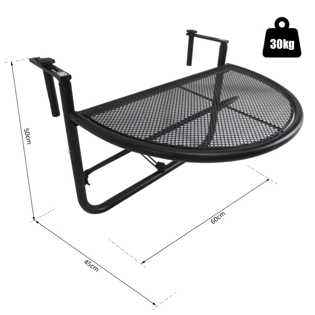 Easycomfort Tavolino da Ringhiera Pieghevole con 3 Altezze Regolabili in Metallo, 60x45x50cm, Nero