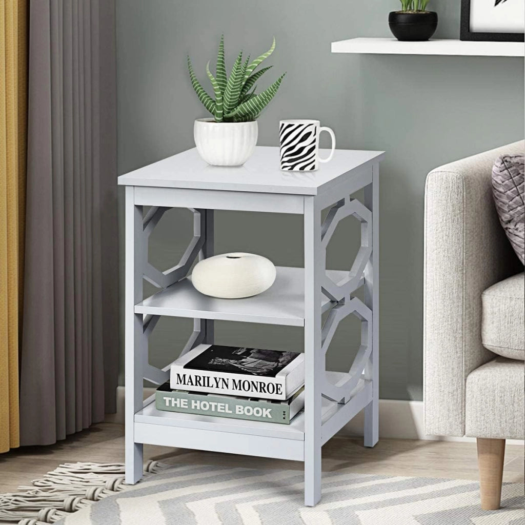 Comodino per Camera da Letto con 3 Ripiani, Tavolino da Salotto, Varie Modelli e Colori (Grigio 8（2 pezzi）)