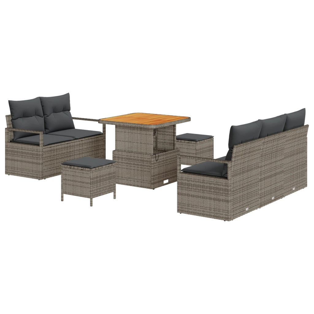 Set Divano da Giardino 8 Pezzi con Cuscini Grigio Polyrattan Acacia