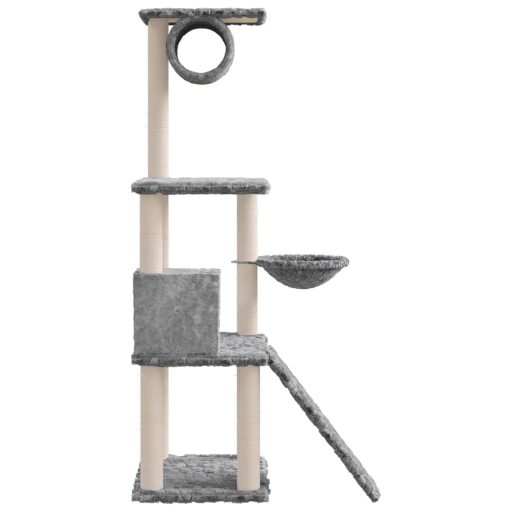 Tiragraffi per gatti torre per arrampicata giocattolo piattaforma per arrampicata con tiragraffi in sisal leggero 131 cm grigio 02_0022559