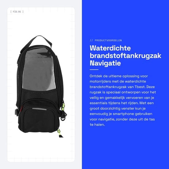 Borsa di stoccaggio per carburante impermeabile - Magnetico - Grande finestra - Tessuto Oxford - Resistenze ai graffi - Adatto per motocicletta - Borsa del serbatoio