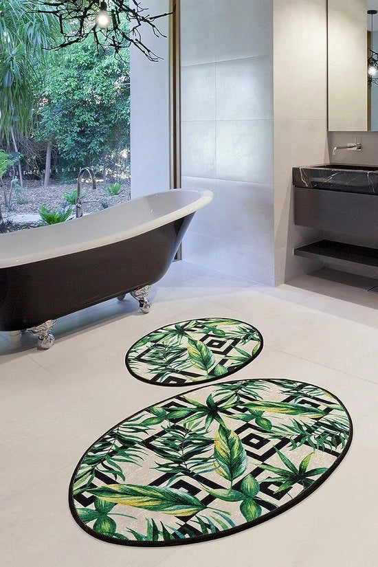 Set di tappeti da bagno antiscivolo 2 pezzi, tappeto da bagno lavabile verde (60 x 100 cm - 50 x 60 cm)