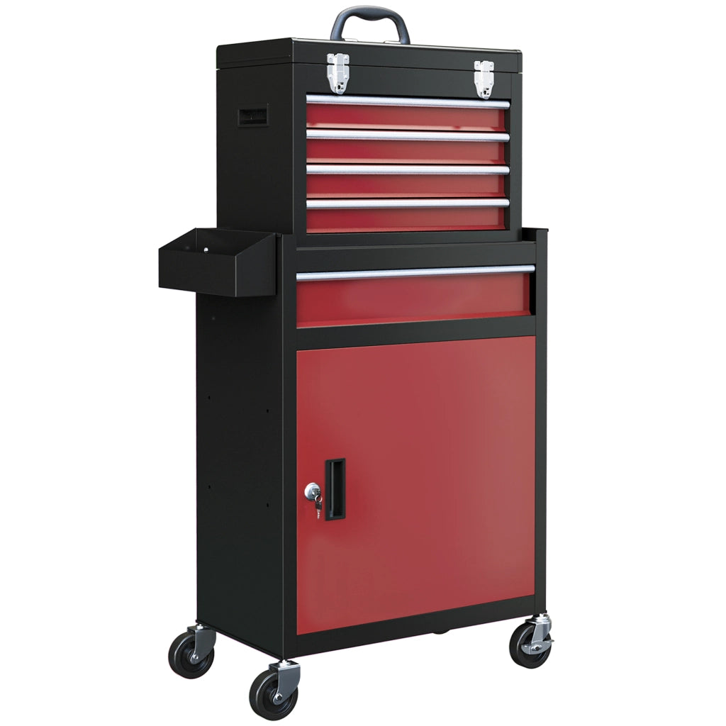 CARRELLO OFFICINA 5 CASSETTI 60,5x34,8x81 cm ACCIAIO ROSSO CHIUDIBILE