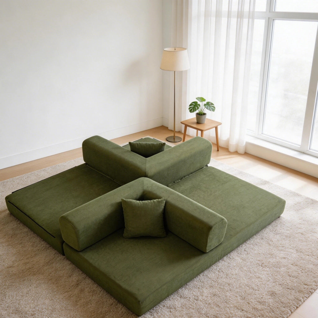 Divano Letto Pieghevole con Cuscino Cilindrico ¨C Xylo ¨C Verde, Velluto a Coste
