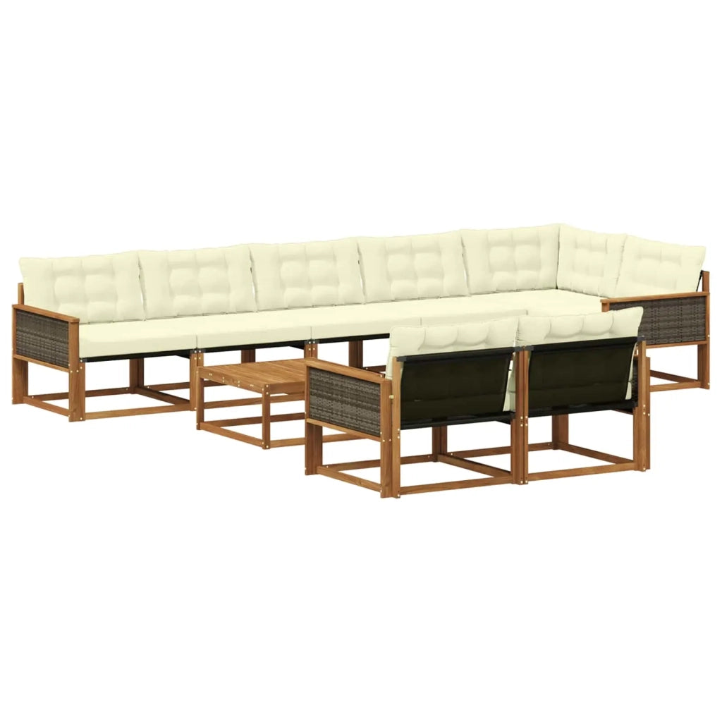 Set di divani da esterno con cuscino 9 pcs Naturale e Crema