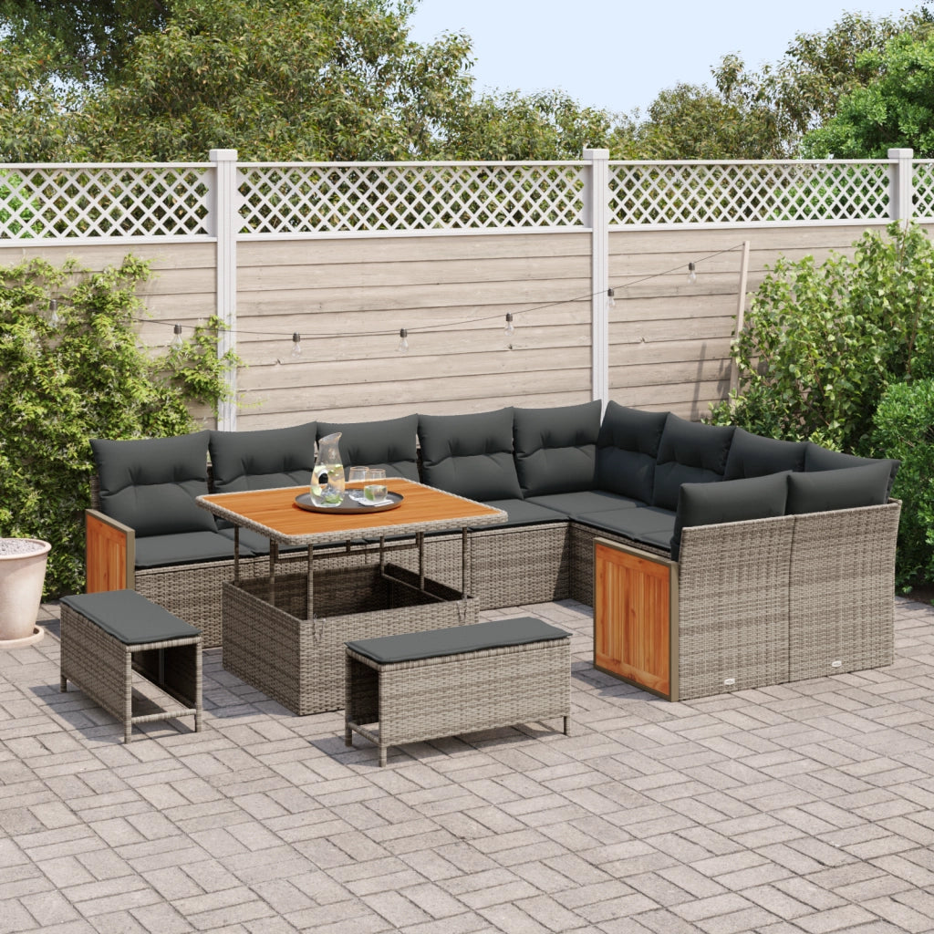 Set Divano da Giardino 12 Pezzi con Cuscini Rattan Poliestere Grigio