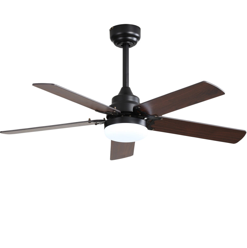 Ventilatore da soffitto con LED 18 W, telecomando, motore DC reversibile e pale in MDF nero