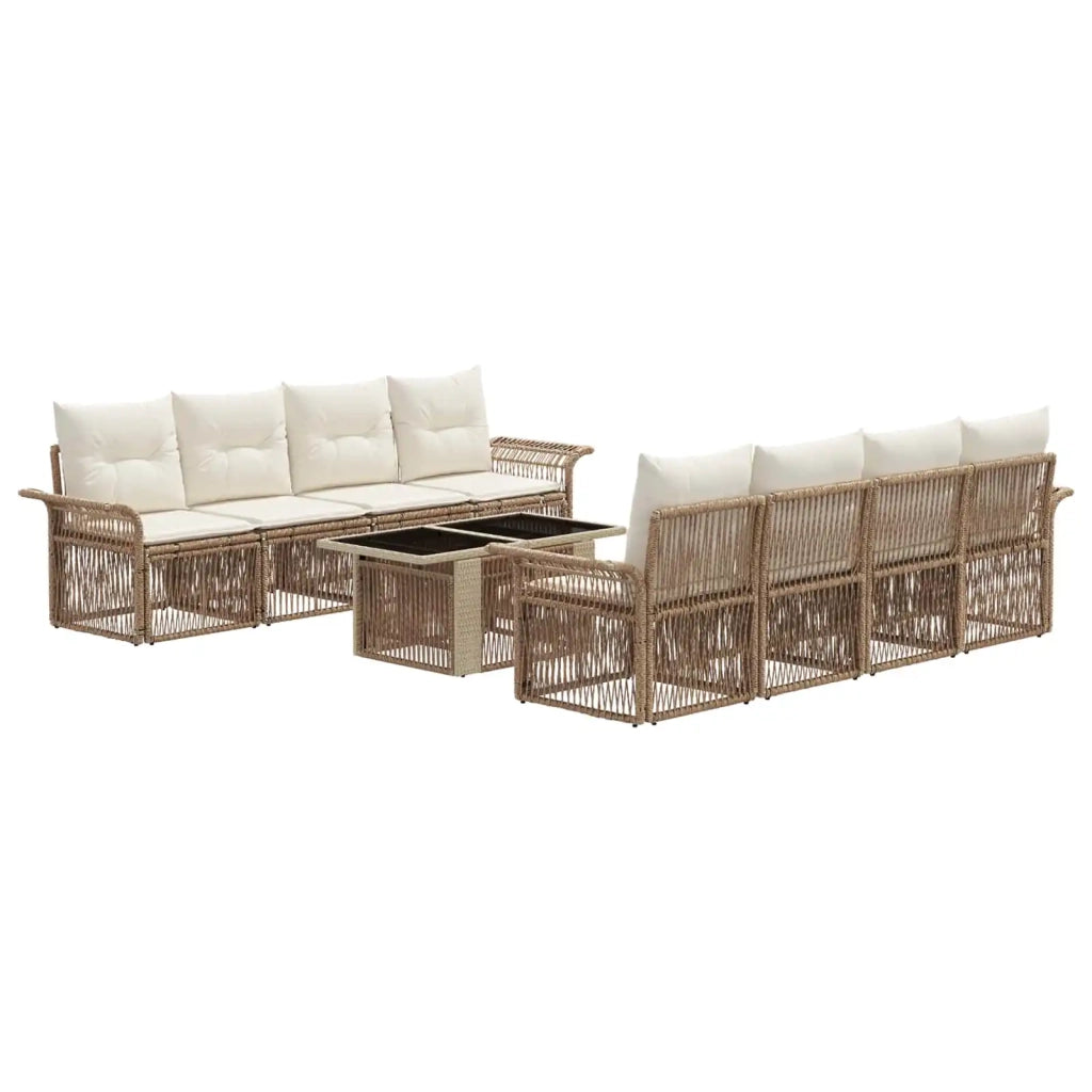 Set Divano da Giardino 9 pz Beige e Bianco Crema polyrattan 3436608