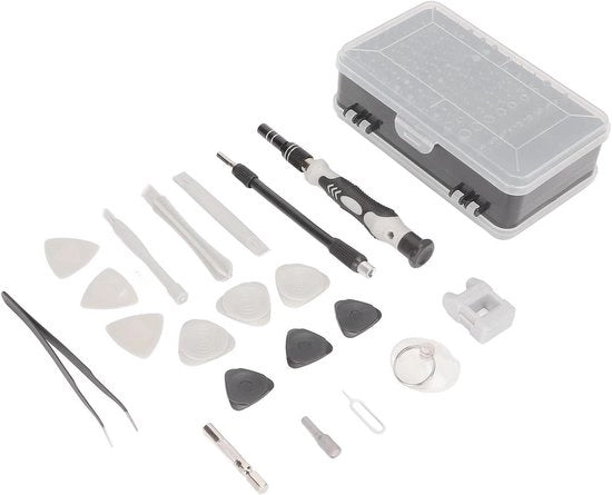 Kit di riparazione DIY per computer, occhiali, PC, telefono, orologio, fotocamera con set di 135 pezzi di un set di chiavi a freccia con design di aspirazione magnetica e lunghezza regolabile.