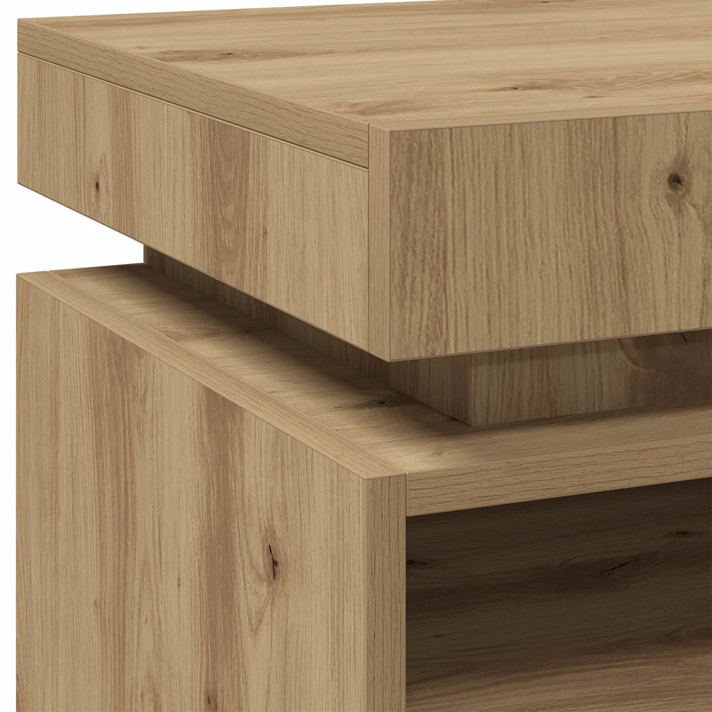 Set di 2 Comodini | Armadio da Notte | Mobiletto da notte con Luci LED Rovere Artigianale 40x39x48,5 cm