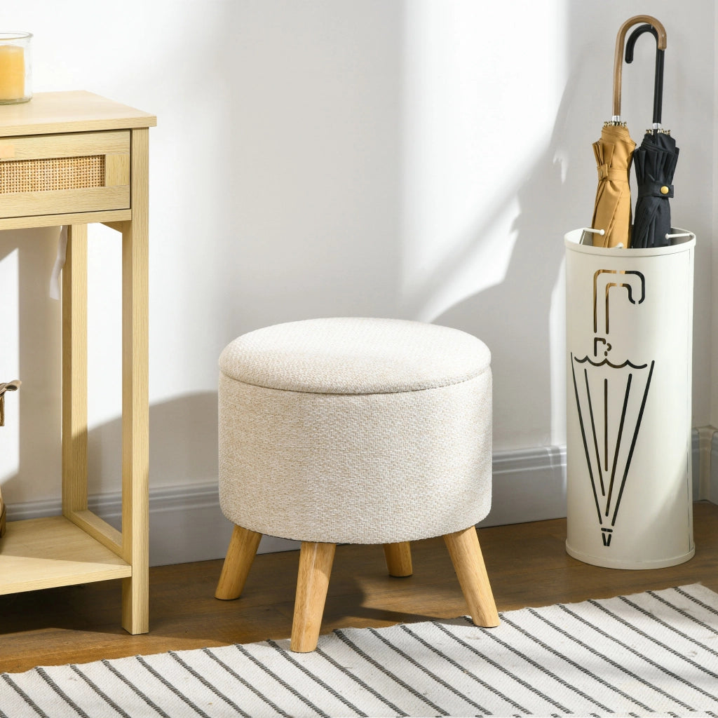 Pouf con contenitore ¨C zephmum ¨C rotondo, in legno, colore crema