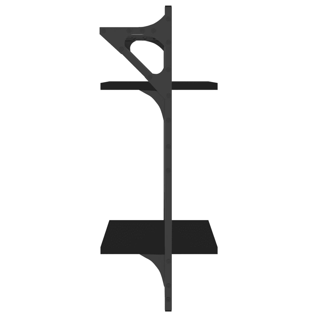 2 pz Mensole da Parete | Scaffali a Parete | Ripiano a parete 2 Livelli con Aste Nere 30x25x65 cm