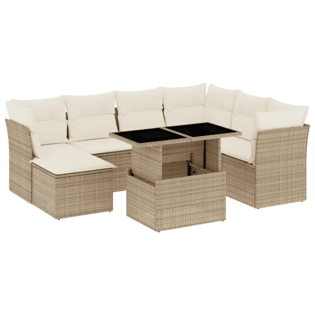Set Divano da Giardino 8 pz con Cuscini Beige in Polyrattan