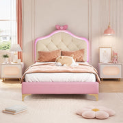 Letto singolo imbottito 90x200 cm con LED, rosa e bianco