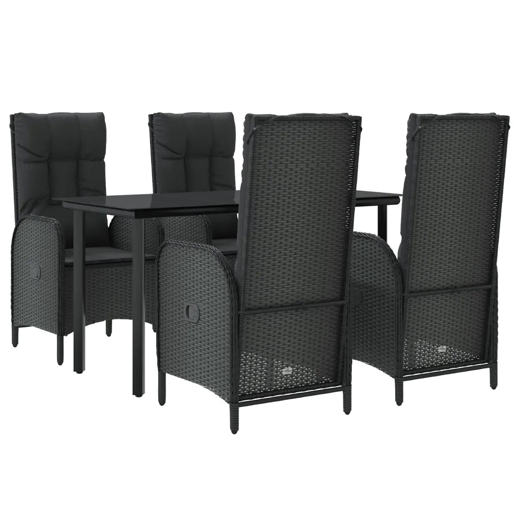 Set da Pranzo da Giardino 5 pz Nero con Cuscini in Polyrattan 3185189