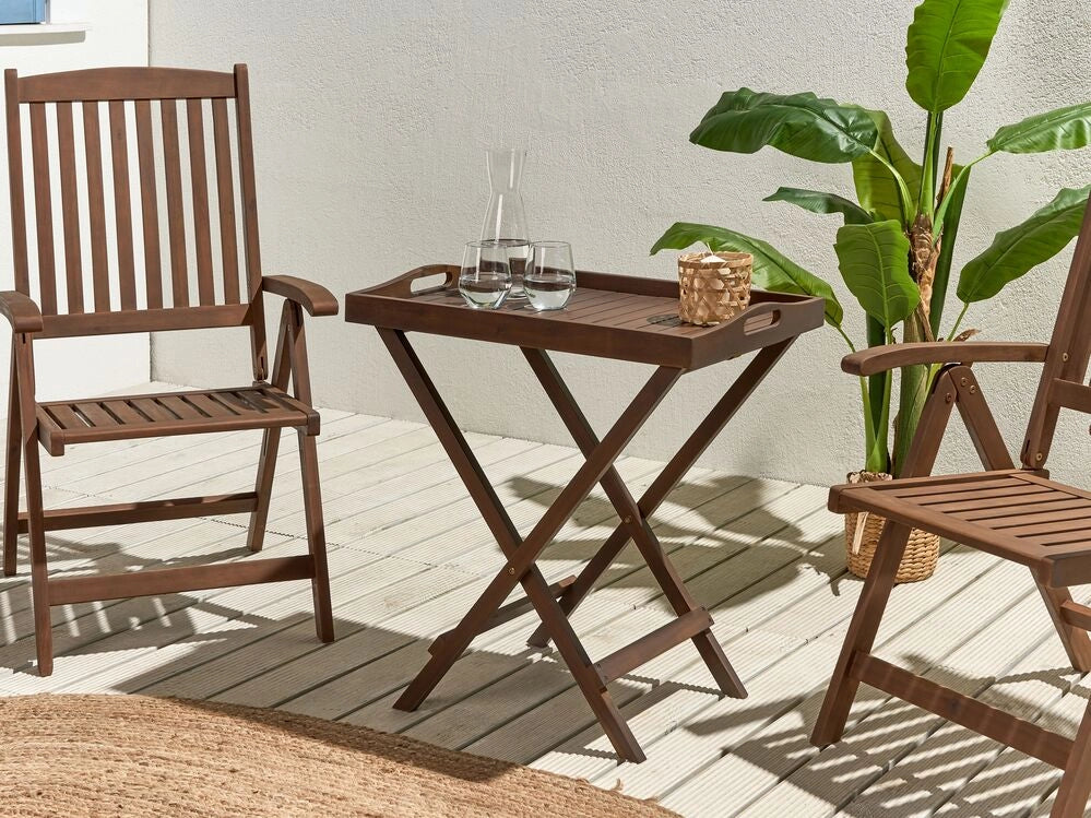 Tavolino da giardino pieghevole in legno di acacia marrone scuro  piano smontabile pieghevole per esterno