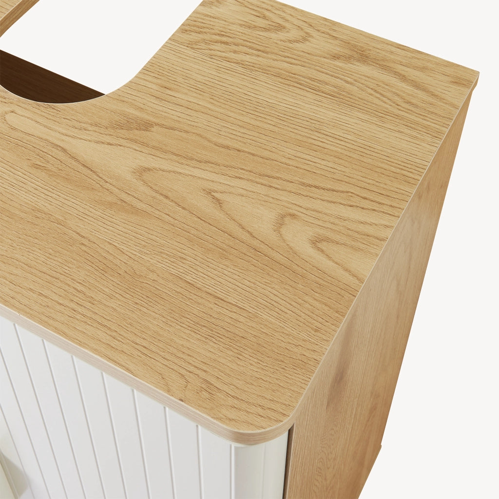 Mobile Sottolavabo da Terra Ferrersp a 2 Ante 80 x 60 x 35 cm - Effetto Rovere / Avena Oatmeal [en.casa]