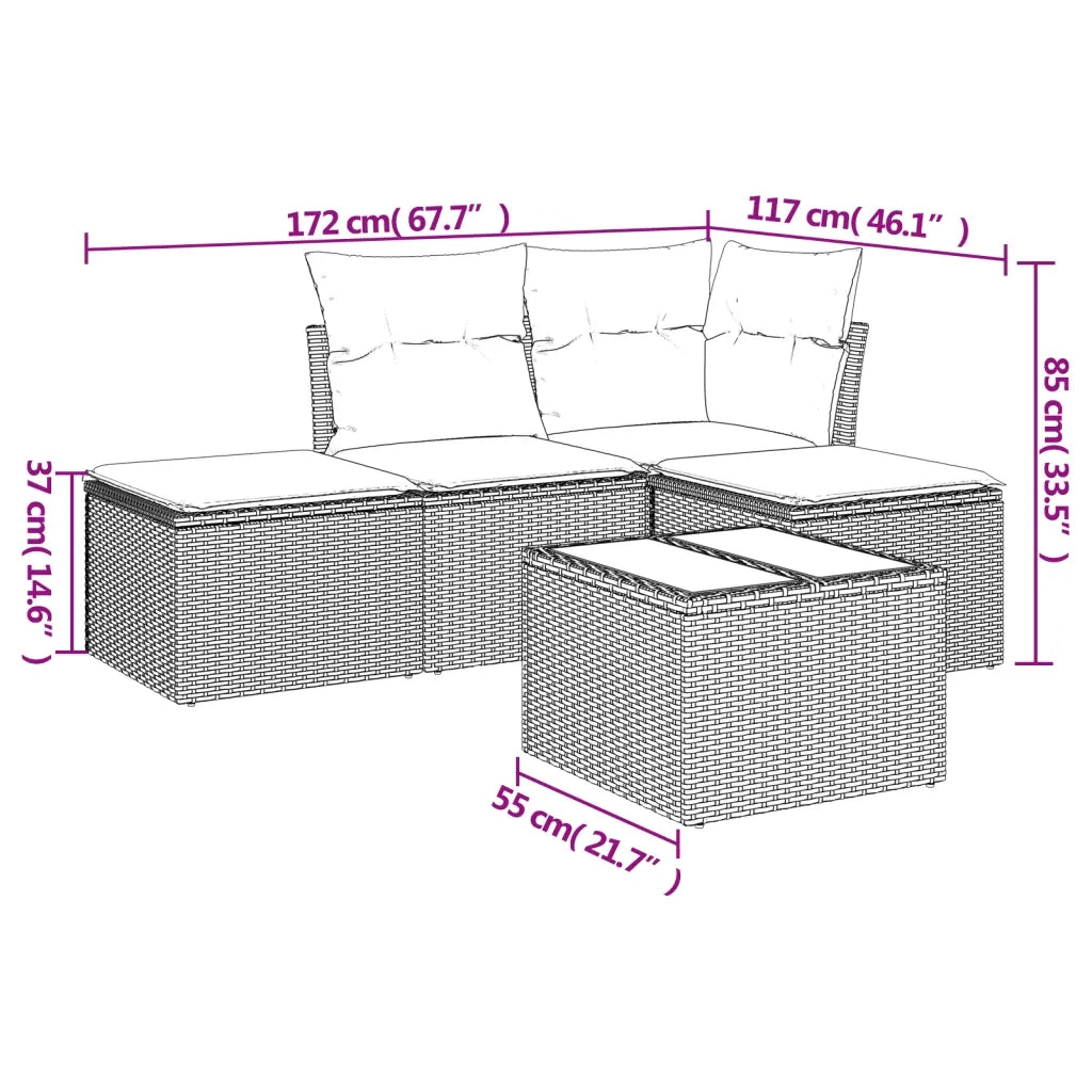 Set Divani da Giardino 5 pz con Cuscini in Polyrattan Nero