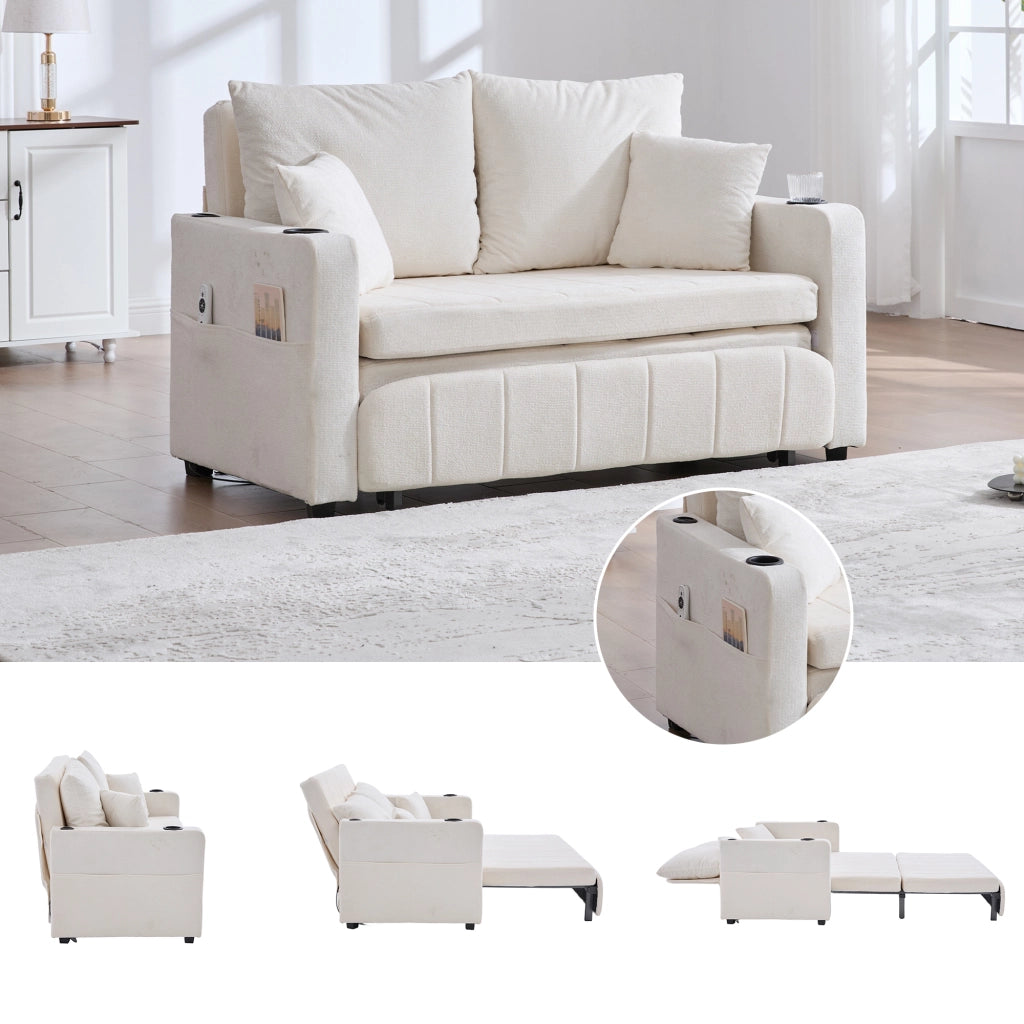 Divano letto multifunzione ¨C MINIMAL ¨C tessuto, estraibile, con portabicchieri e USB