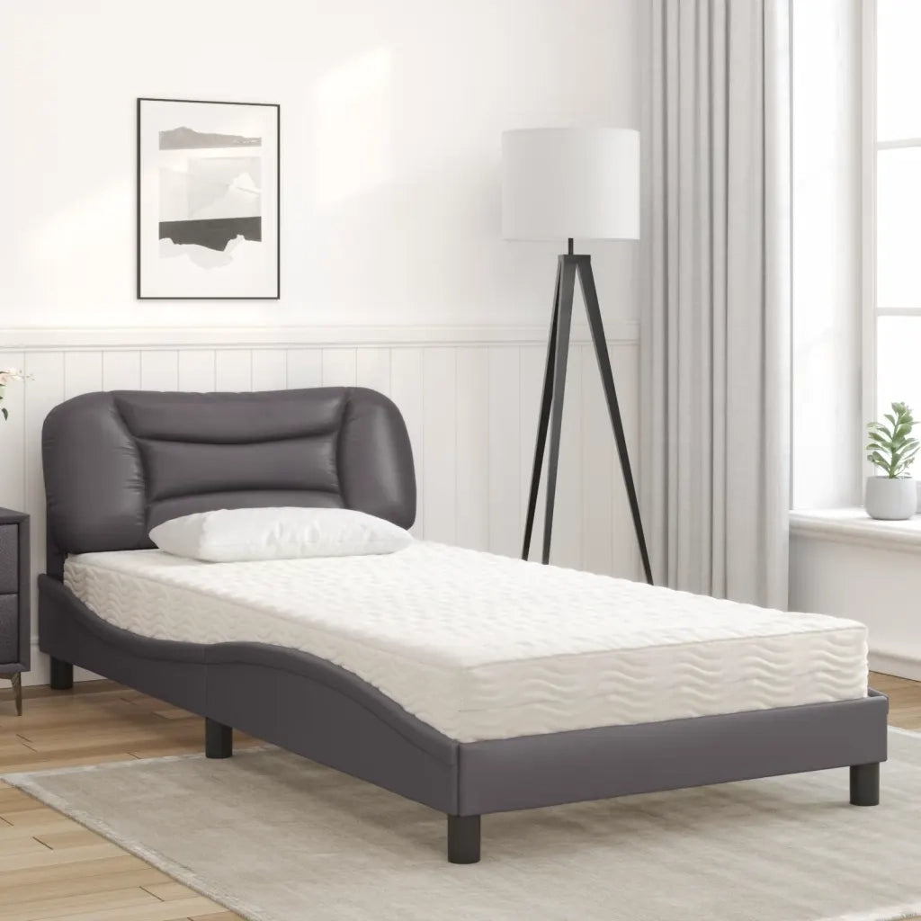 Letto con Materasso-Struttura Letto con Materasso Hvar Grigio 100x200 cm in Similpelle