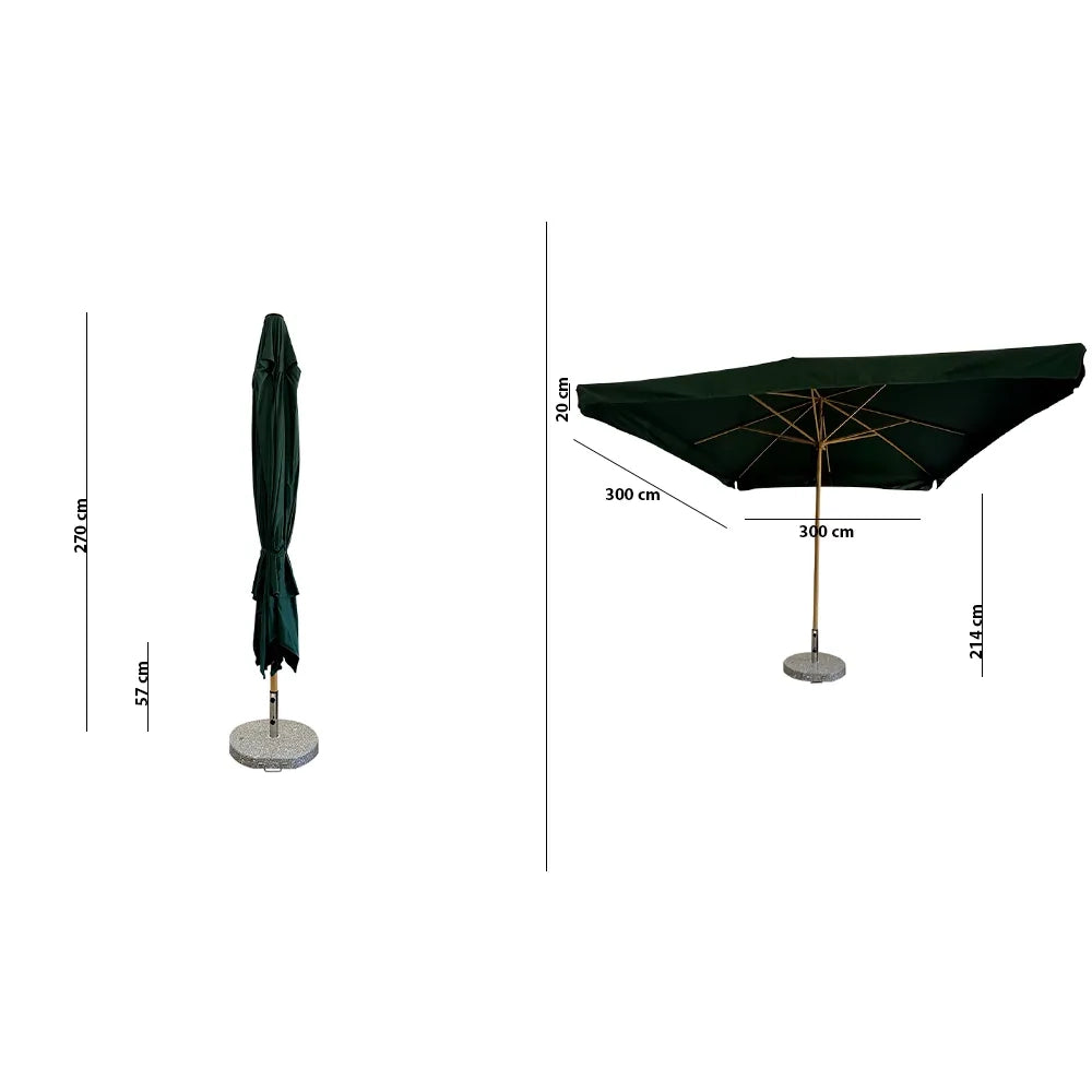 Tempo Style - Ombrellone da Giardino Vomero 3x3 m | Ombrellone da Esterno in Alluminio e Poliestere 180g/㎡ (Verde/Legno Rovere)