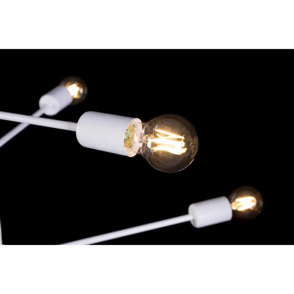 Lampadario Industrial 6 Luci Multiplo In Acciaio Bianco A Bracci