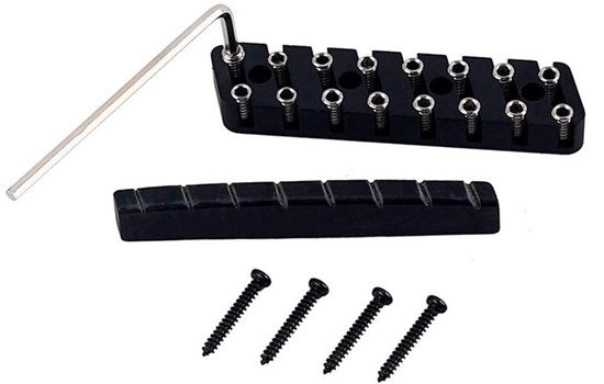 Accessori per chitarra - Vergrendeling Moer Messing/Kamelenbeen - Snaarmoe/Stopnoot - Dimensioni 57.7*14.5*7.5mm - Incluso 1 Snaarmoe - Nero - Gitaarmoer