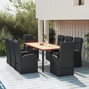 Set Pranzo Giardino 9pz Nero Polyrattan e Legno Massello Acaciacod mxl 124334