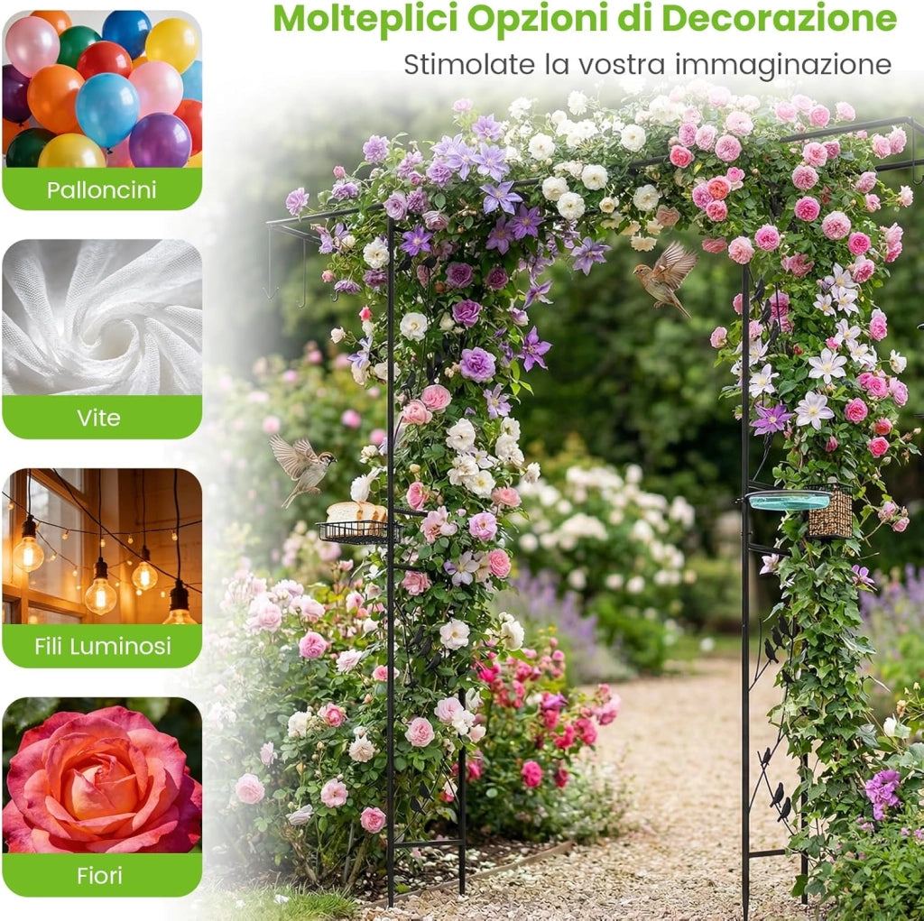 Pergolato a Arco da Giardino, Pergola da Esterno Decorativa in Metallo per Piante Rampicanti, Arco da Esterno per Feste, Matrimonio (Nero, Modello 1)
