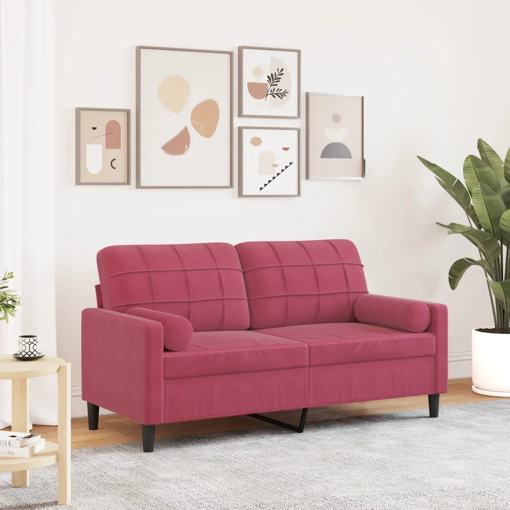 Divano | Divano da soggiorno | Sofa a 2 Posti con Cuscini Rosso Vino 140 cm in Velluto