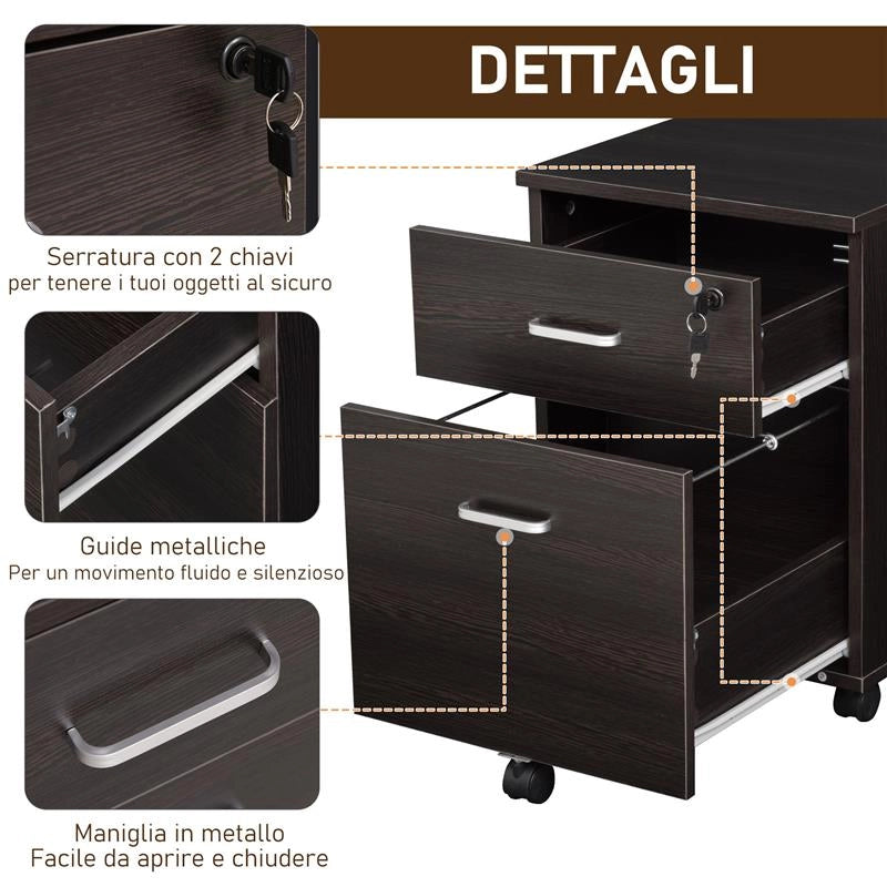CASSETTIERA PORTADOCUMENTI DA UFFICIO IN LEGNO CON 2 CASSETTI 40 X 44 X 54.6 CM