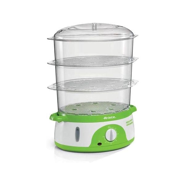 Ariete 911 healthy steam - vaporiera elettrica - 3 cestelli - contenitore per riso - timer 60’ - 800 watt - 9 litri - bianco e verde