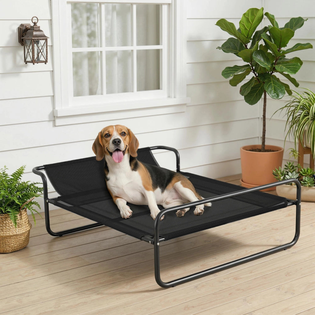 Lettino per Cani Rialzato con Poggiatesta Interno ed Esterno, 106x81x33 cm, Nero