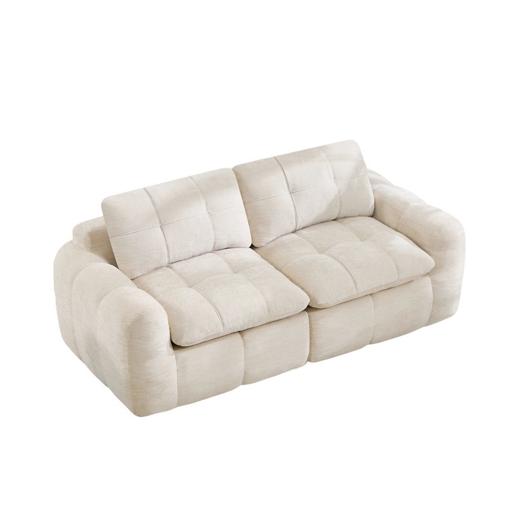 Divano modulare 2 posti con cuciture trapuntate e seduta profonda in chenille beige
