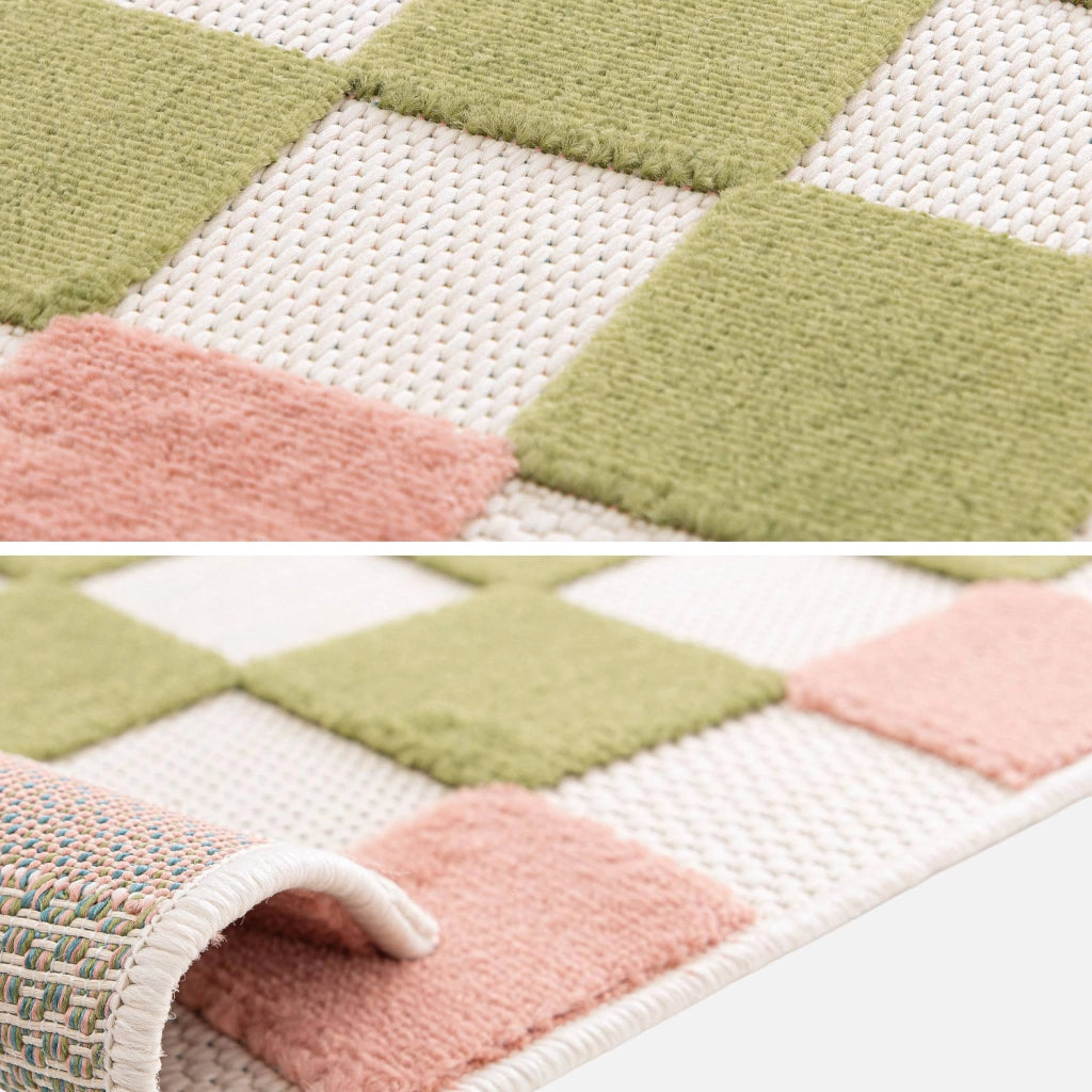 Tappeto da interno/esterno a scacchi rosa e verde