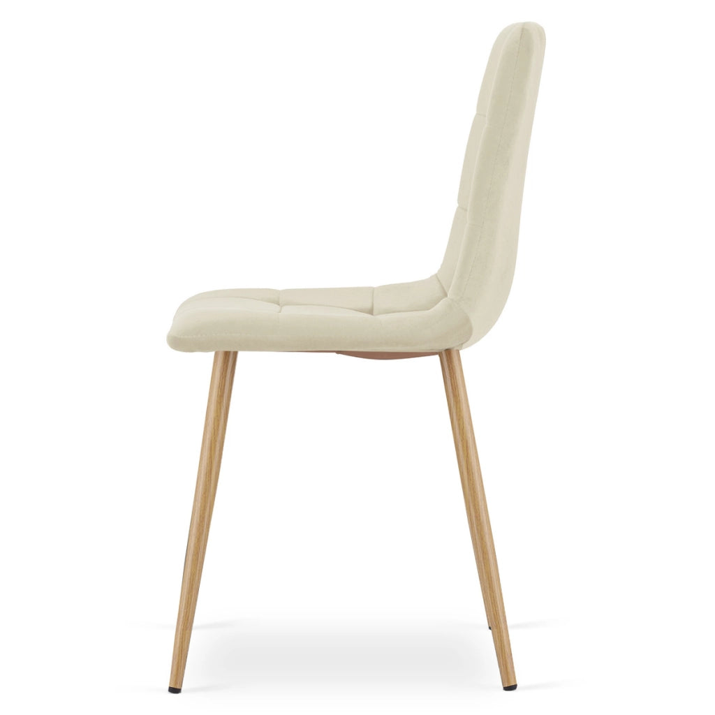 Set di 2 sedie Kara in velluto beige chiaro e gambe effetto legno