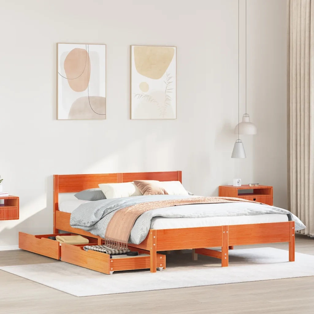 Letto senza Materasso Marrone Cera 135x190 cm in Legno di Pino 3301766