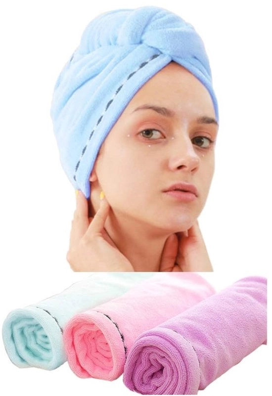 Set di 3 Microfibra Asciugacapelli con Fazzoletto di Asciugamano - Asciugacapelli Twist con Chiusura a Knopfetti - Asciugacapelli per Capelli con Chiusura per Capelli - 3 Colori (Rosso, Blu, Viola)