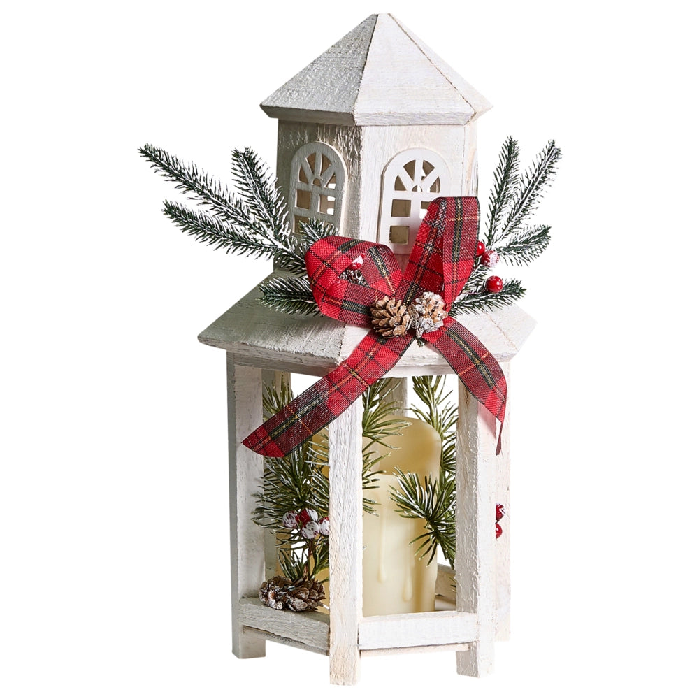 Lanterna LED in legno di abete bianco Decorazione natalizia tradizionale fatta a mano