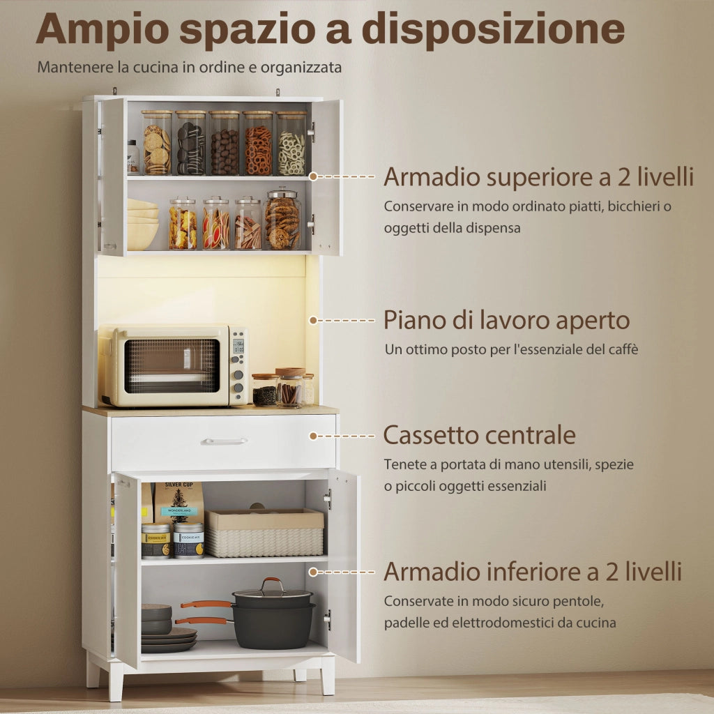 Credenza Moderna con Luci LED e Prese ¨C zephmum ¨C Bianco 71x40x180 cm
